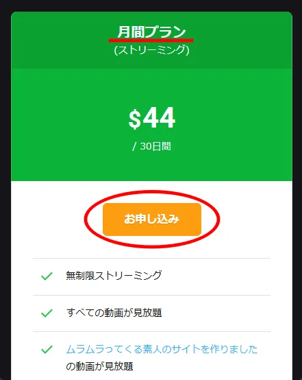 月間プラン 15ドル割引クーポン申し込み
